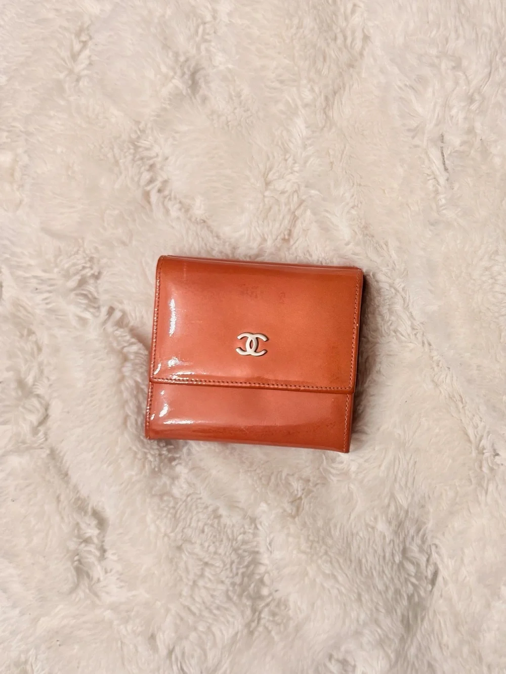 CHANEL Orange Patent Compact CC-Logo Wallet